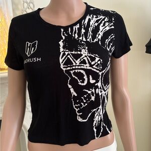 Borush Black Skull Graphic Crop Top